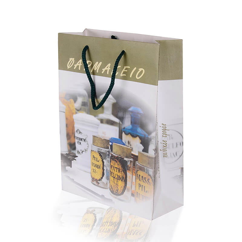 uncoated full colour offset printed pharmacy paper bag says greek words