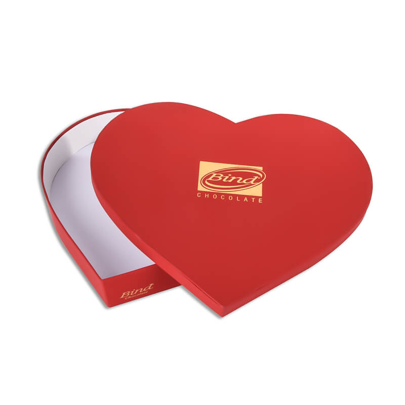 Hearth shaped red presentation gift box with gold hot foil banding