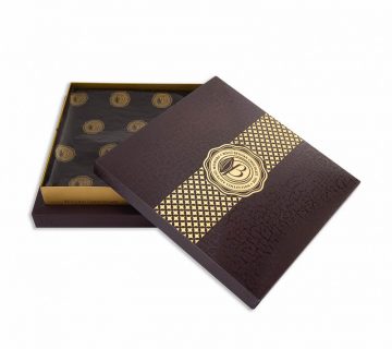 Two piece shoulder brown chocolate box with gold hot foil printing