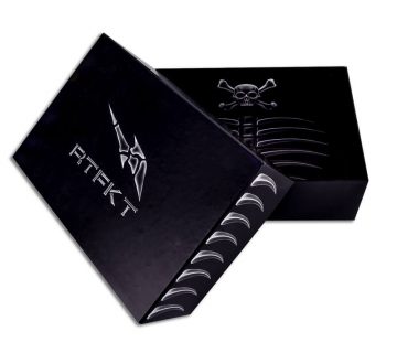 Black printed two piece rigid shoe box that says rtfkt