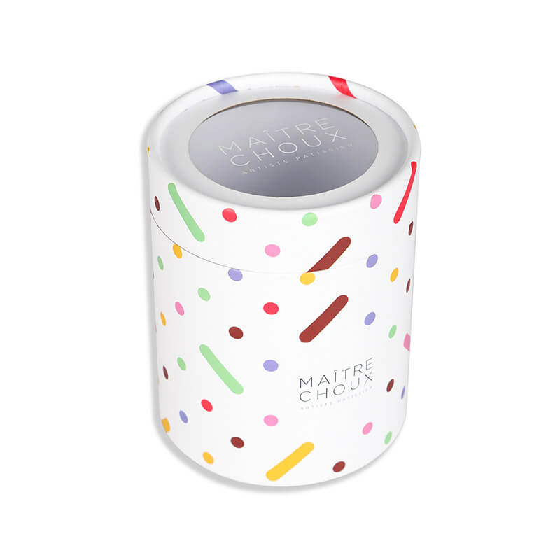 cylinder tube chocolate box with clear window on the lid
