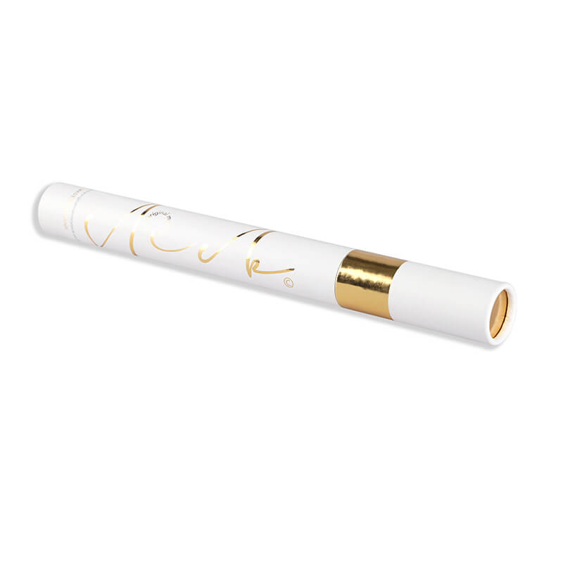 Long white butt jointed tube with gold hot foil printig