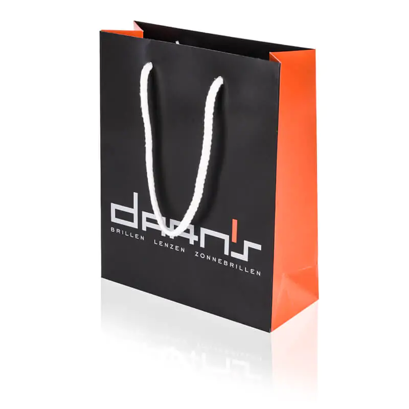 Black and orange unlaminated optician luxury paper bag