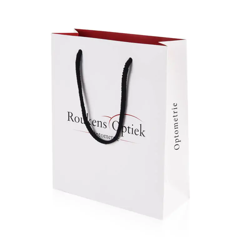 red interior printed unlaminated luxury optician paper bag