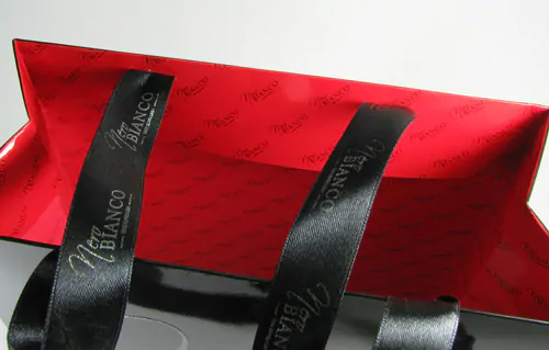 Red insight print of luxury Custom Printed paper tote bag with ribbon handle