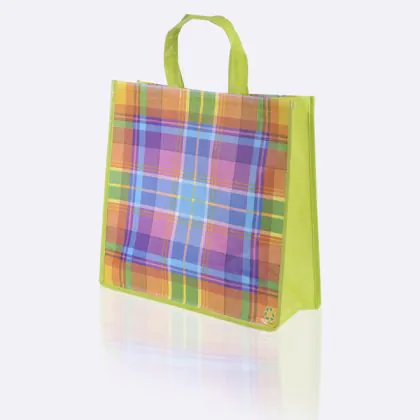 Full colour printed colourful tote bag with check pattern