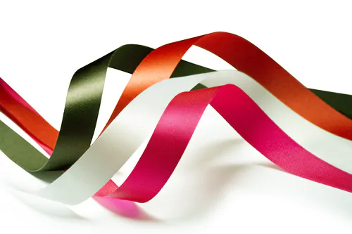 Various colours green, red, pink, white satin ribbons istanbul Turkey