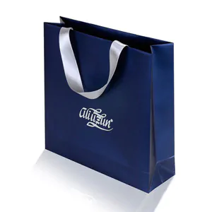 Vanishing ribbon handled dark blue luxury paper bag istanbul Turkey
