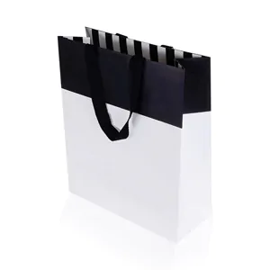 Ribbon handled luxury paper bag with black stripes insight istanbul Turkey