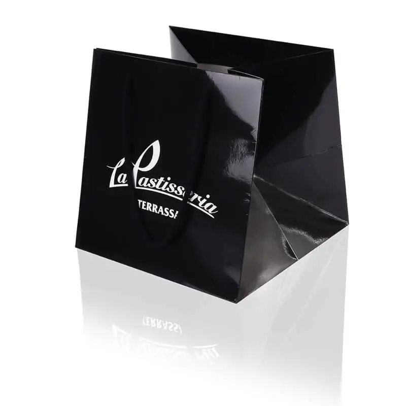Glossy black patisserie cake size paper bag