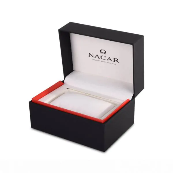 Custom--printed-watch-box Hinged lid luxury watch box wiyh pillow that says nacar