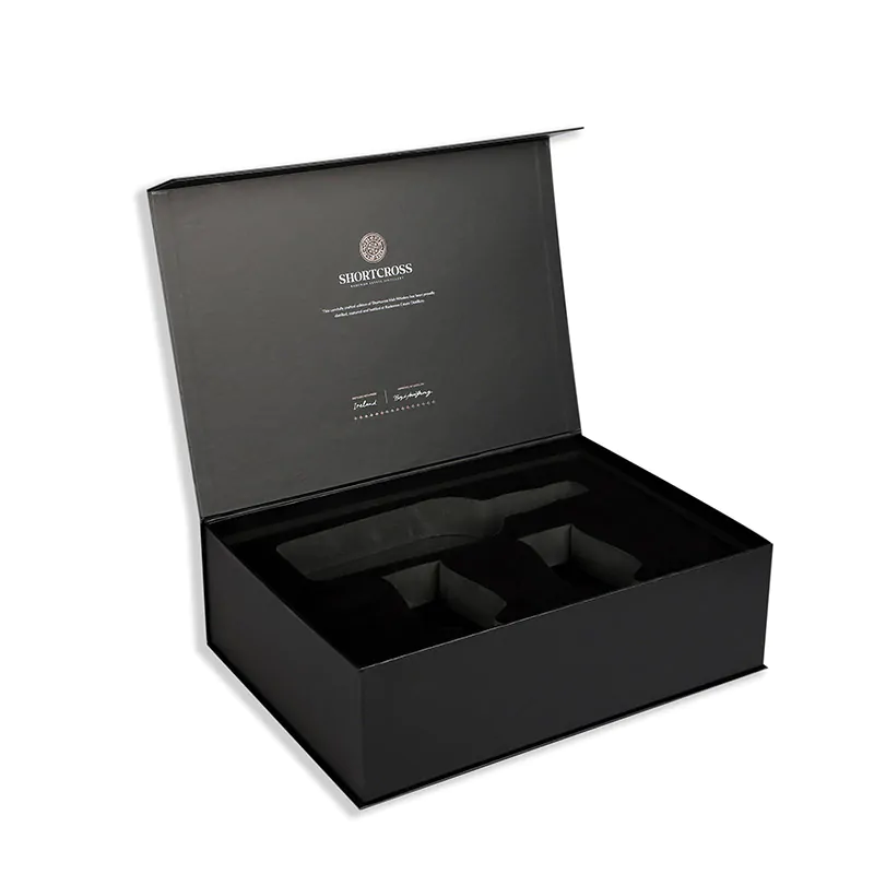 insight of magnetic luxury whisky box with eva insert says shortcross