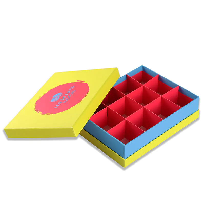 Colourfull rigid two piece shoulder macaron box with insert