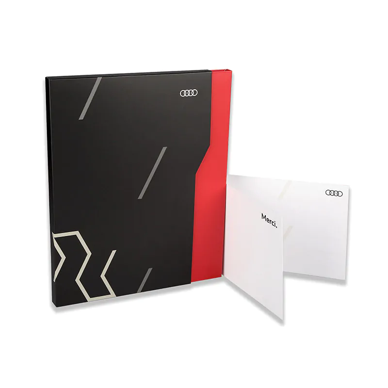 Paper file folder slip case says audi
