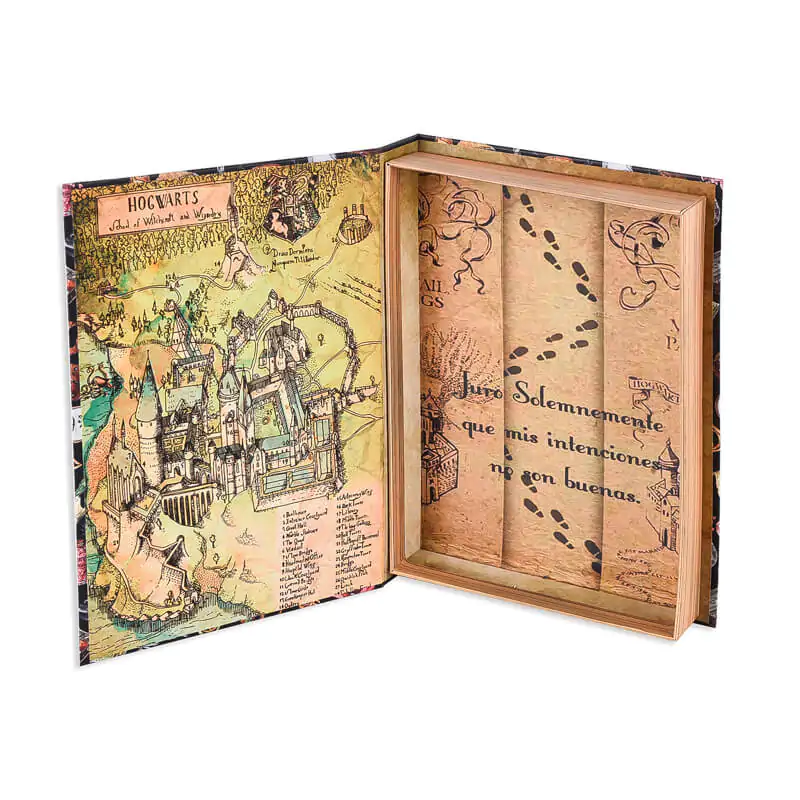 Book shape open rigid gift box with gothic map image