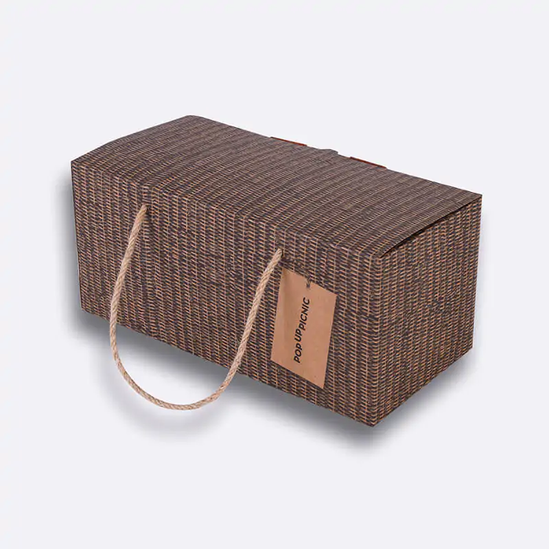 Wicker pattern printed twine rope handled kraft paper meal box