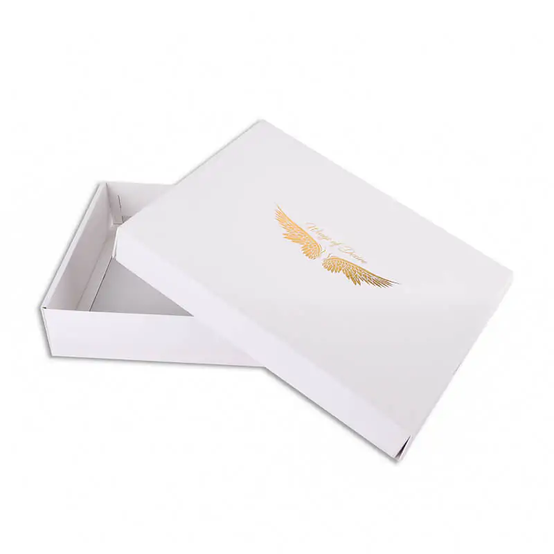 Two piece gold hot foil printed corrugated apparel box
