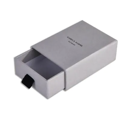 Drawer style gray uncoated paper gift pull out presentation boxes with ribbon