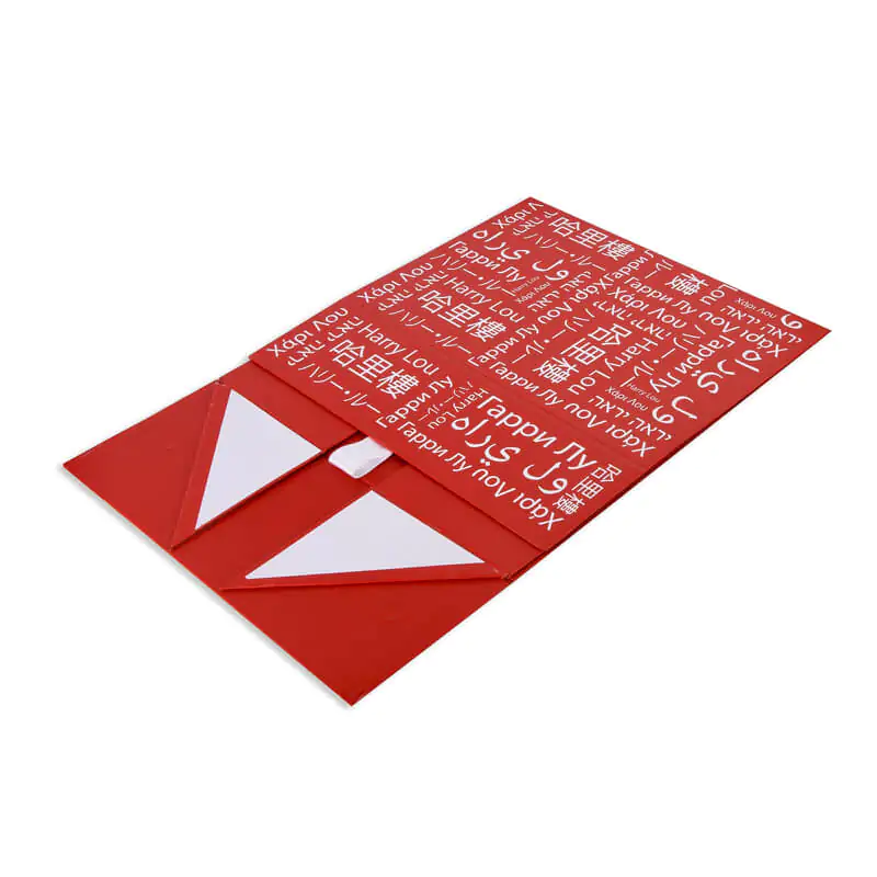 Magnetic closure red paper gift box in flat form