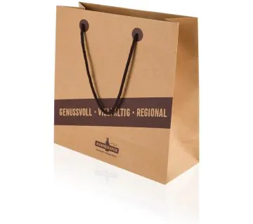 Brown kraft uncoated luxury paper bag with brown rope handle