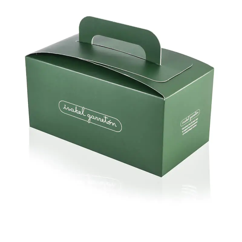 Green paper meal box with white printing