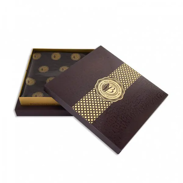 luxury shoulder belgium chocolate box Two piece shoulder brown chocolate box with gold hot foil printing