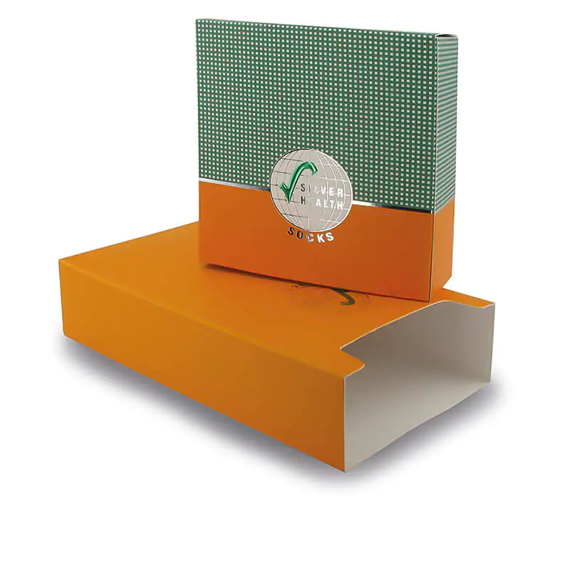 Orange and green two piece folding socks box