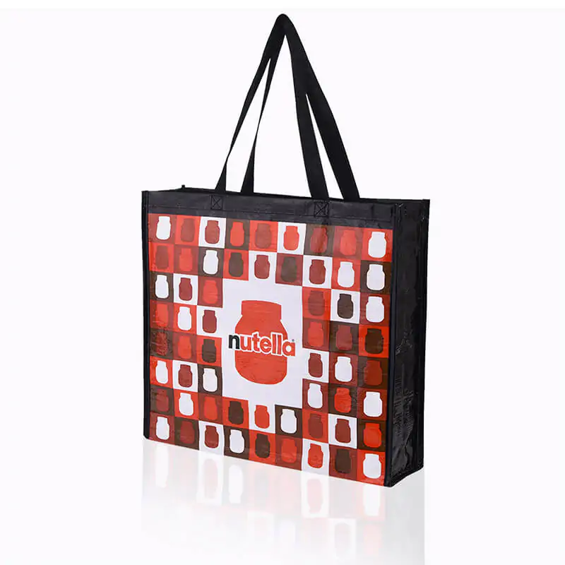 Full colour flexo printed glossy pp-woven tote bag that says nutella