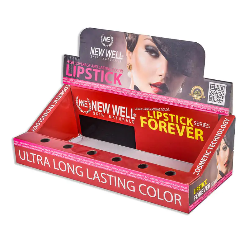 Carboard counter display for lipstick with woman image on it