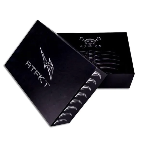 printed-rigid-black-shoe-box Black printed two piece rigid shoe box that says rtfkt