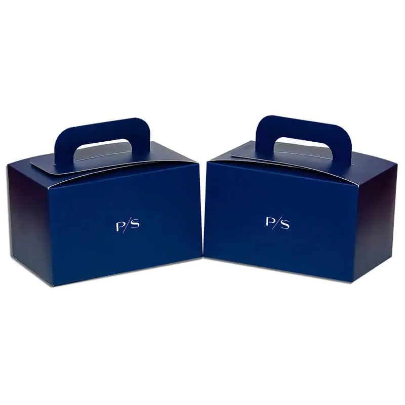 Dark bluE paper gable boxes that say P/S