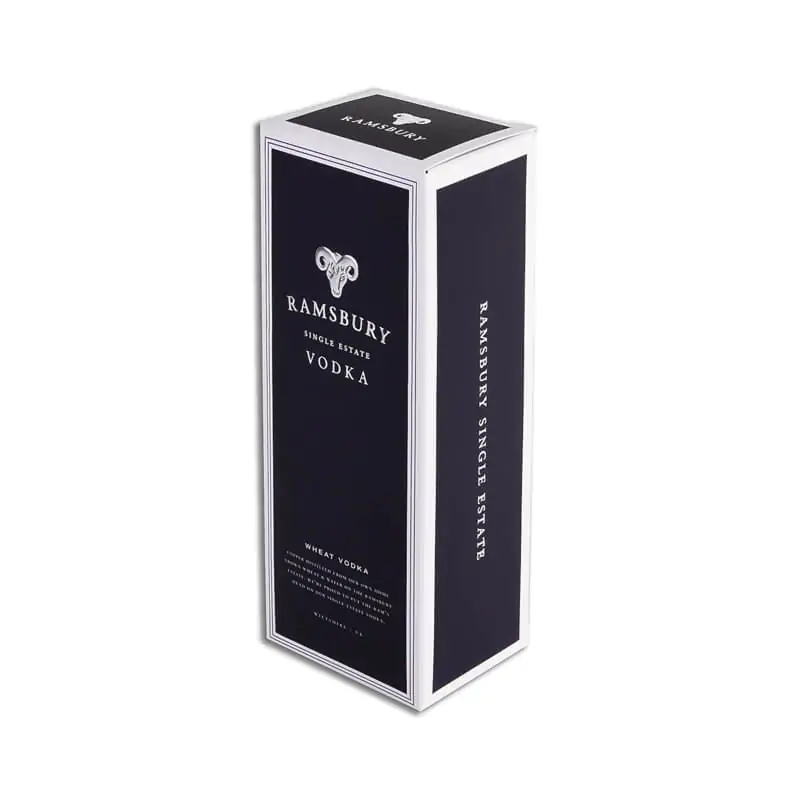 Soft touch laminated dark blue vodka packaging box