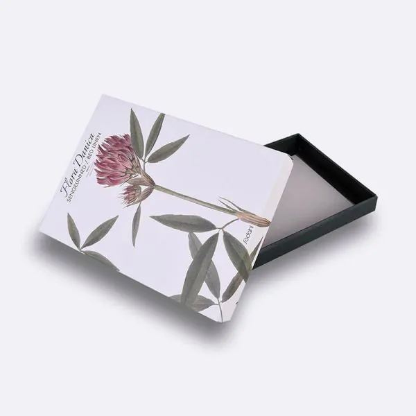 two-piece-corrugated-textile-box Base and lid corrugated textile box with flower image on it