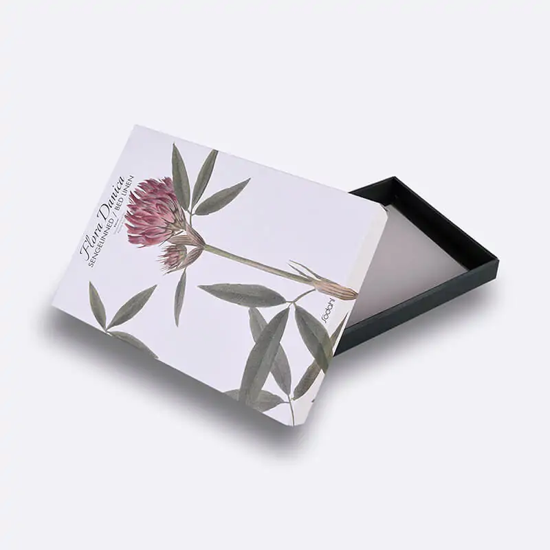 Base and lid corrugated textile box with flower image on it