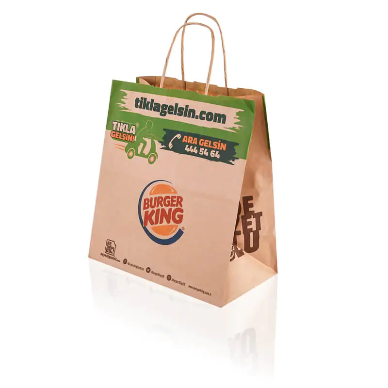 Full colour printed twisted paper handle brown paper bag that says burger king